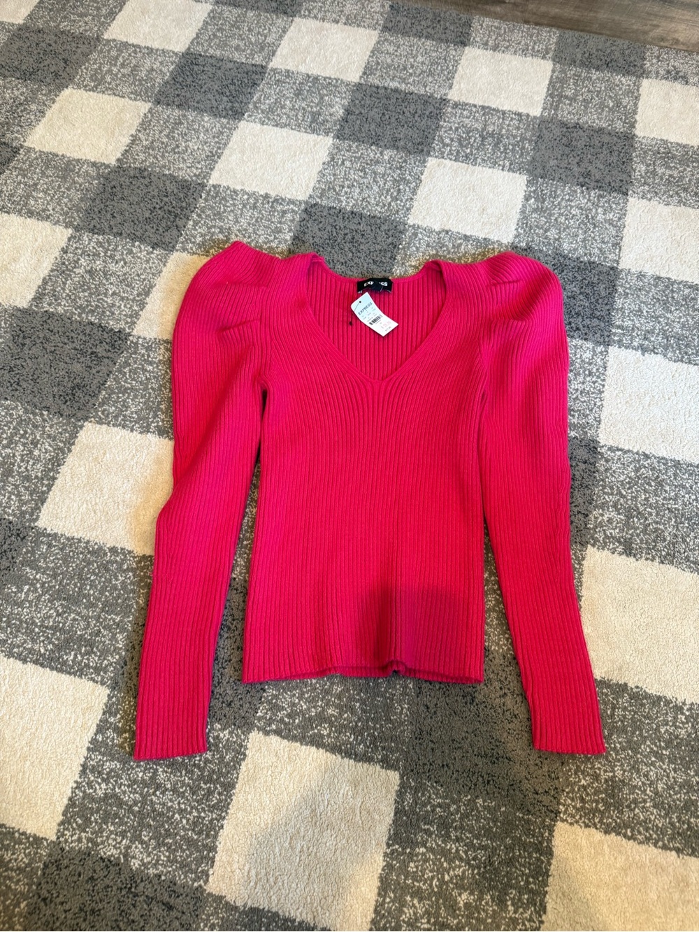 Express Hot Pink Ribbed V-Neck Sweater